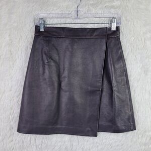 French Connection Sz 4 Brown 100% Sheep Leather Mini Wrap Skirt A-Line Supple